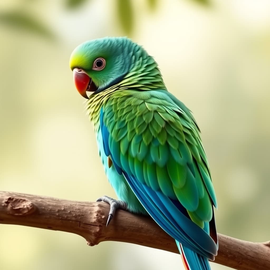 A turquoise parrot perching quietly, showcasing bird names start with a