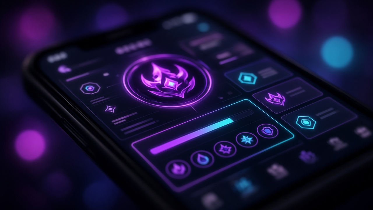 Smartphone glowing with neon game interface colors